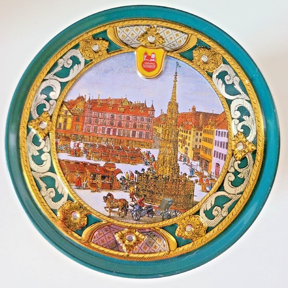 Vintage Collectible Germany Embossed Decorative Canister Tin Lebkuchen-Schmidt